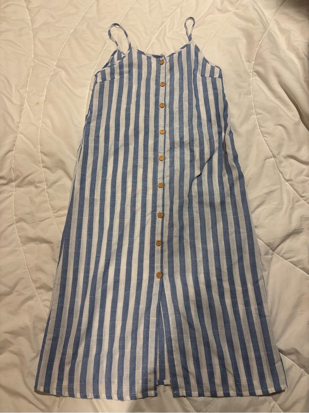SHEIN Blue and White Striped Midi Button-Front Dress size medium